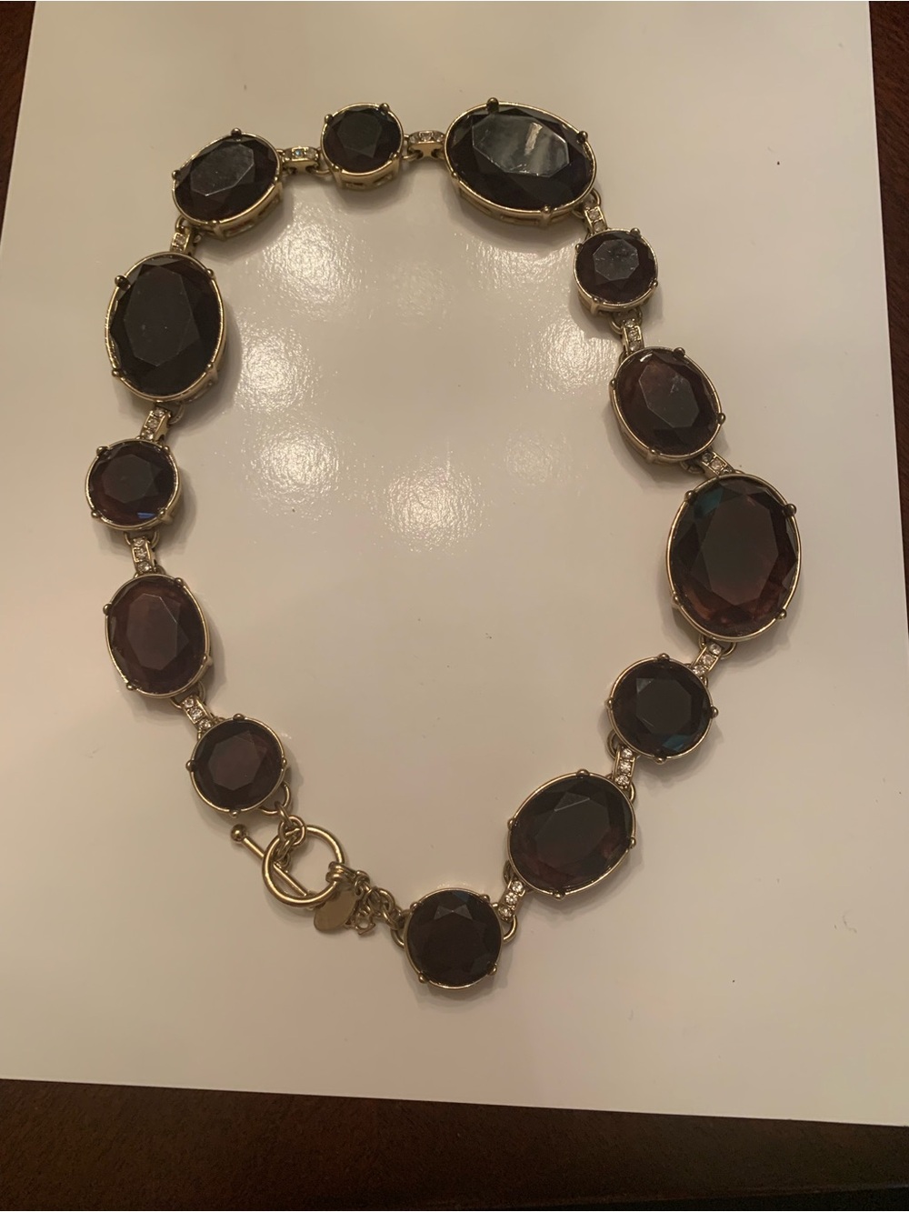 Vintage Ann Taylor Gold-Tone Necklace with Deep Brown Faceted Stones